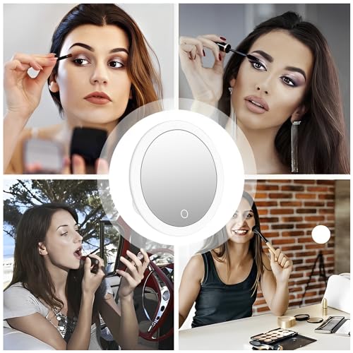 10X Magnifying Mirror, 6.8 Inch Magnifying Makeup Mirror with 3 Suction Cups, Magnified Makeup Mirror, Backlit LED Cosmetic Mirror Portable Makeup Mirror with 10X Magnification for Bedroom Travel
