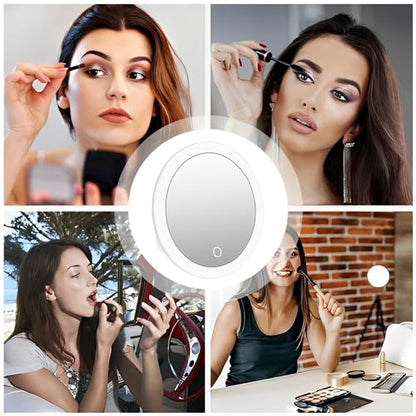 10X Magnifying Mirror, 6.8 Inch Magnifying Makeup Mirror with 3 Suction Cups, Magnified Makeup Mirror, Backlit LED Cosmetic Mirror Portable Makeup Mirror with 10X Magnification for Bedroom Travel