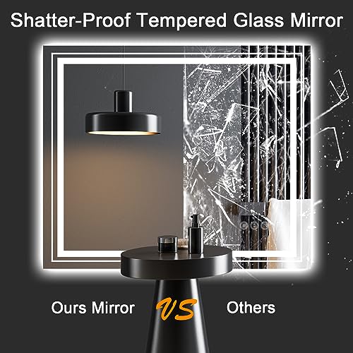 Snowdool 48 x 30 in LED Bathroom Mirror, Front and Backlit, Anti-Fog | Front and Backlit, Stepless Dimming, Anti-Fog, Memory Function