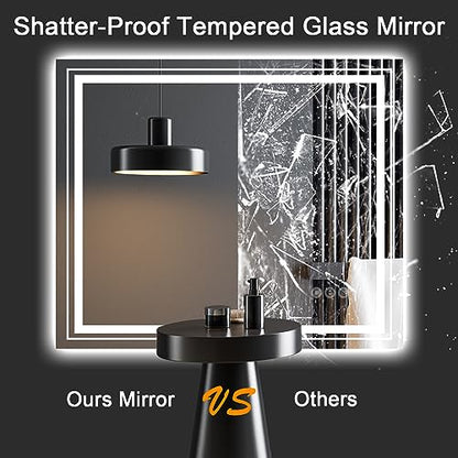 Snowdool 48 x 30 in LED Bathroom Mirror, Front and Backlit, Anti-Fog | Front and Backlit, Stepless Dimming, Anti-Fog, Memory Function