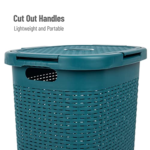 Mind Reader Slim Laundry Hamper with Lid, 60L Tall Clothes Basket, Narrow Tapered Design for Bathrooms, Closets and Laundry Rooms, Plastic, Blue - color: Blue, size: 1 Piece