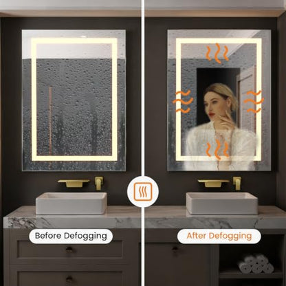 Front Lit LED Bathroom Mirror 24x32, Wall Mounted Lighted Vanity with Dimmable Anti-Fog Smart Memory, Shatter-Proof Glass, Horizontal or Vertical - size: 24"L x 32"W