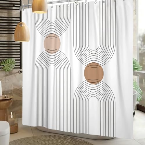 Mid Century Shower Curtain for Bathroom, Boho Sun Rainbow Modern Minimalist Geometric Shower Curtain, Abstract Arch Lines Modern Aesthetic Bathroom Decor Curtain Sets 48x72 inch - color: White, size: 48"W x 72"L (Pack of 1)
