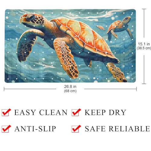 Bath Tub Mat Non Slip 15.1 x 26.8 Inch, Sea Turtle Pattern Eco Friendly Bathmat with Suction Cups Drain Holes Shower Tub Mats - color: Multi 05