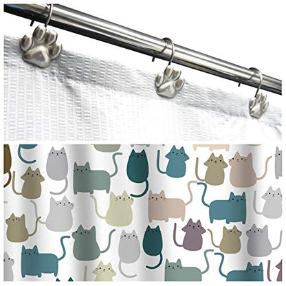 Sunlit Fashion Design Cute Paw Print Polished Shower Curtain Hooks for Dog Cat and Bear, Rust Proof Oil Rubbed Metal Shower Curtain Rings-12 Pack - color: Silver