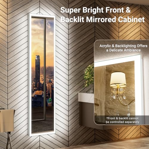 Surface or Recessed Backlit Medicine Cabinet Mirror 16x60 Inch Tall, Pre-assembled Dimmable LED Mirror Cabinet with Outlet & Inner Light, Lighted Medicine Cabinet, 155° Soft-close Right Hinge - size: 16x60'' (Right Hinge)