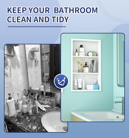 Stainless Steel Shower Niche 14"x 24" White with 3-Tier Shelf Recessed Niche Shower for Bathroom Wall No Tile Needed Medicine Cabinets - color: White, size: 14"x24"