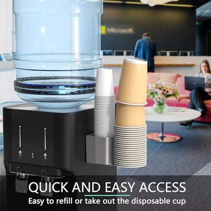 Cup Dispenser for Water Cooler Wall Mount 2 Seats, Dark Gray | Holder for 2-16 OZ Paper & Plastic Disposable Cups, Adhesive Cup Holder for Water Cooler, Coffee Station, Office, Bathroom - color: Dark gray