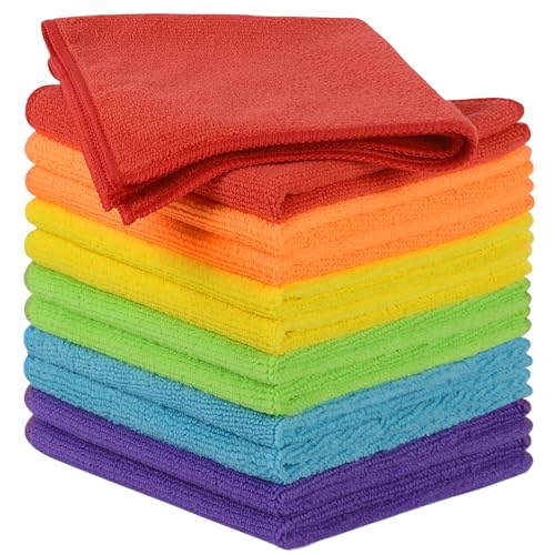 SINLAND Microfiber Rag Cleaning Cloth Kitchen Dish Cloths 12x12inch 12 Pack | Absorbent, Quick Dry, Streak Free, Dish Rags, Glass Cloths - color: Assortx12