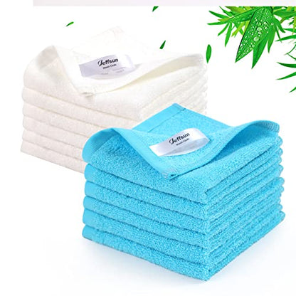 JEFFSUN Baby Washcloths 12 Pack,Super Soft Face Towels,10''x10'',White+Blue | 100% Viscose,Gently Wash Face & Body,Skin Friendly,Easy Rinsed,Hanging Loop,Fast Dry,Newborn Kid Toddler Bath Shower Gifts - color: White & Blue, size: 10x10 inch-12 Pack