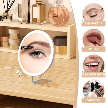 30X Magnifying Mirror with Lights, 6inch Makeup Magnified Mirror 30X Lighted Travel Magnification with 3 Suction Cups and 360° Adjustable Stand- Includes Tweezers & Scissors - color: Pink-30x