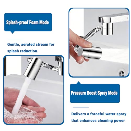 Faucet Extender for Bathroom Sink, Dual Modes Bubble Stream & High Pressure Spray, 1440° Rotation 4 Connector Foldable Design, Fits Most Faucets for Kitchen Bathroom Sink, Splash Proof Water Saving