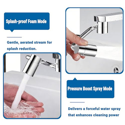 Faucet Extender for Bathroom Sink, Dual Modes Bubble Stream & High Pressure Spray, 1440° Rotation 4 Connector Foldable Design, Fits Most Faucets for Kitchen Bathroom Sink, Splash Proof Water Saving
