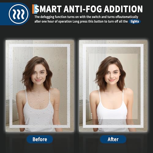 24x32 LED Vanity Mirror for Bathroom, Dual Backlit & Front Lighting, 3CCT Dimmable, Anti-Fog, Shatterproof Tempered Glass, ETL Certified, Memory Feature, Modern Frameless Wall Mirror with Lights
