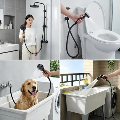Shower Hose, 59 Inch Extra Long Flexible Stainless Steel Handheld Showerhead Hose Extension with Brass Insert and Nut, Anti-Kink Shower Head Hose Replacement (Black, 59 Inch) - color: Black