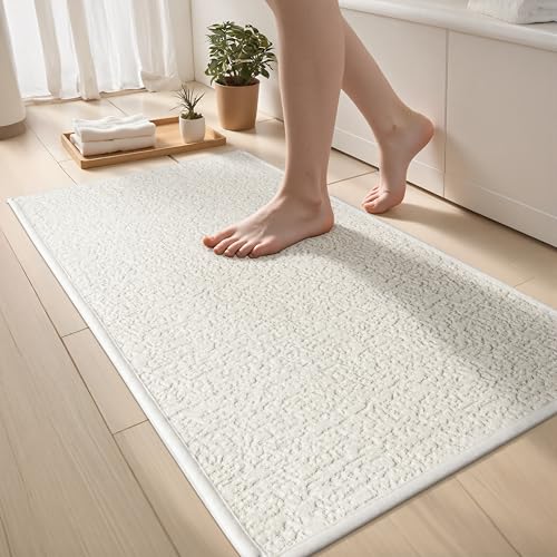 Bathroom Mat Quick Dry Low Profile Washable Bathroom Rugs | Non Slip Bath Rugs Ultra Thin Bath Mat Fit Under Door, Cream White, 17" × 32" - color: Cream, size: Medium(17"x 32")