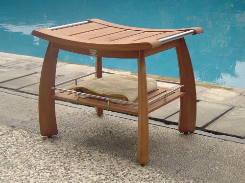 Grade-A Teak Wood Shower/Bath Room/Pool Bench with Shelf