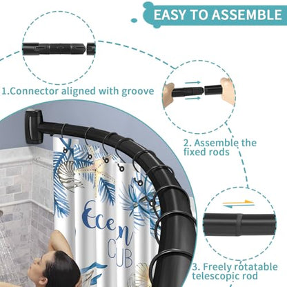 Curved Shower Curtain Rod 35-82In(2.9-6.8Ft), Matte Black Rounded Rustproof Shower Rod for Bathroom Bathtub, Adjustable Arched Shower Rod, Never Rust|Extra Space|Non-Slip|Expandable|Need to Drill - color: Matte Black