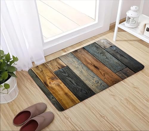 Memory Foam Bath Mat Flannel Absorbing Water Floor Carpet 29x17in | Anti-slip and Soft Water Absorbing Carpet Suitable for Bathroom Kitchen Entrance Laundry Room - color: Splicing Wood Grain, size: 1'5" x 2'5" (Rectangular)