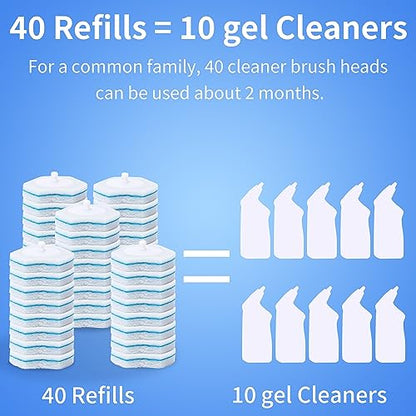 Disposable Toilet Brush with 40PCS Refills, Wall Mounted Compact Bathroom Bowl Wand Cleaning System Long Handle with Storage Caddy