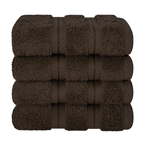 American Soft Linen 100% Cotton Luxury Turkish Towels, 4 PC Washcloth Set | Soft Absorbent Quick Dry OEKO Tex Standard 100 Certificated Durable Machine Washable Premium Hotel Quality - color: Chocolate Brown, size: 13"x13"