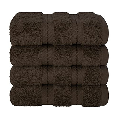 American Soft Linen 100% Cotton Luxury Turkish Towels, 4 PC Washcloth Set | Soft Absorbent Quick Dry OEKO Tex Standard 100 Certificated Durable Machine Washable Premium Hotel Quality - color: Chocolate Brown, size: 13"x13"