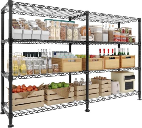 Garvee Metal Storage Shelves 4-Tier, Wire Shelving Rack 59"Wx13.8"Dx59.5"H, | Heavy Duty Load 1060LBS, Adjustable/L-shaped, Wire Rack, for Garage Kitchen Pantry Room Storage, Tool-Free Assembly, Black - size: 59" W x 13.8" D x 59.5" H(4 Tiers)