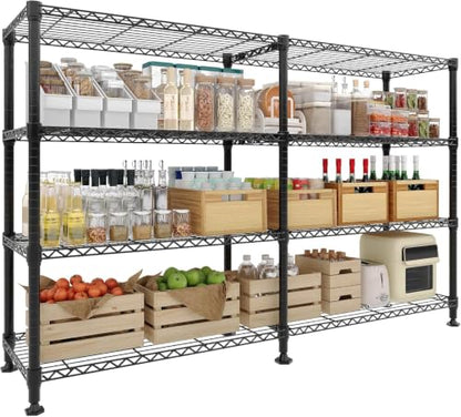 Garvee Metal Storage Shelves 4-Tier, Wire Shelving Rack 59"Wx13.8"Dx59.5"H, | Heavy Duty Load 1060LBS, Adjustable/L-shaped, Wire Rack, for Garage Kitchen Pantry Room Storage, Tool-Free Assembly, Black - size: 59" W x 13.8" D x 59.5" H(4 Tiers)