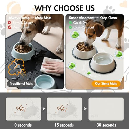 Newest Diatomite Stone Pet Feeding Mat for Dog&Cat–Super Absorbent Diatomite Fast Drying Stone Dog Food Mat, Quick Dry Dog Mats for Food and Water with Non-Slip Pad (24×16'', Off White, Square) - color: Off White Square