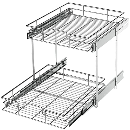 LOVMOR 2 Tier Individual Pull Out Cabinet Organizer 17" W x 21" D, Slide Out Kitchen Cabinet Storage Sliding Shelves - color: 2 Tier, size: 17"W x 21"D