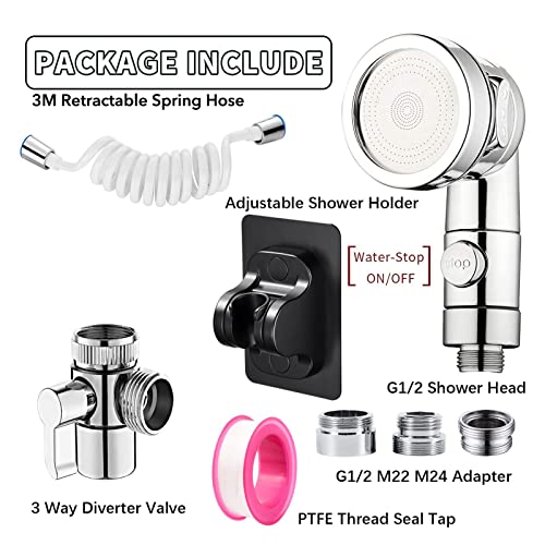 Sink Handheld Shower Kit with 9.8ft Telescopic Hose, Kitchen Bathroom Faucet Sprayer Attachment with 3 Adapters M22 M24 G1/2, for Hair Washing, Baby Shower, Pet Shower (Faucet Not Included) - color: White