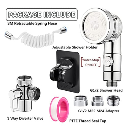 Sink Handheld Shower Kit with 9.8ft Telescopic Hose, Kitchen Bathroom Faucet Sprayer Attachment with 3 Adapters M22 M24 G1/2, for Hair Washing, Baby Shower, Pet Shower (Faucet Not Included) - color: White