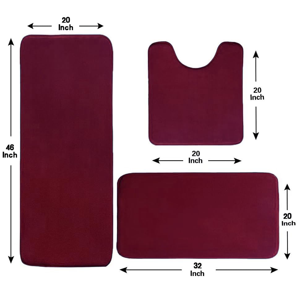 Madeals Memory Foam Long Bathroom Mat and Toilet Rug Set 3 Piece and with Toilet Lid Cover and Tank Cover Set Burgundy - color: Burgundy, size: 20"x46"/20"x32"/Contour/Lid Cover/Tank Cover