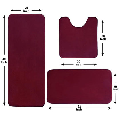 Madeals Memory Foam Long Bathroom Mat and Toilet Rug Set 3 Piece and with Toilet Lid Cover and Tank Cover Set Burgundy - color: Burgundy, size: 20"x46"/20"x32"/Contour/Lid Cover/Tank Cover