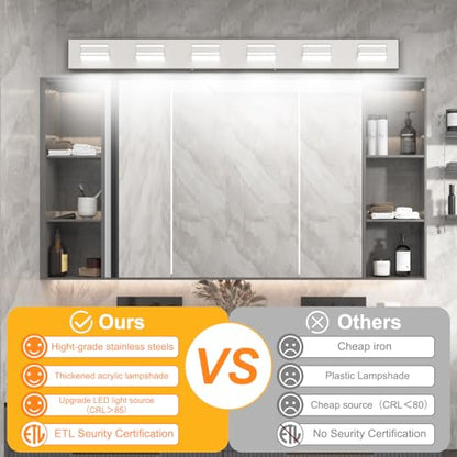 Ralbay 48inch Brushed Nickel Bathroom Vanity Light 6-Light Metal Acrylic Modern LED Bathroom Lighting Over Mirror - color: Brushed Nickel, size: 48 inch