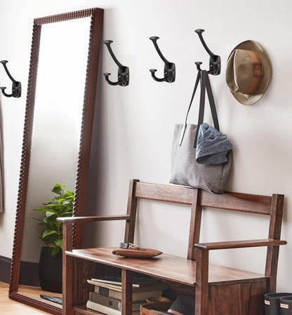 Oil Rubbed Bronze Hooks Large Wall Mounted Decorative Solid Heavy-Duty Double-Sided Coat Hooks Triple Coat Hook Towels Coats Robes Towels Bag Bathroom Three Prong Coat Hook (2 Pack) - color: Oil Rubbed Bronze