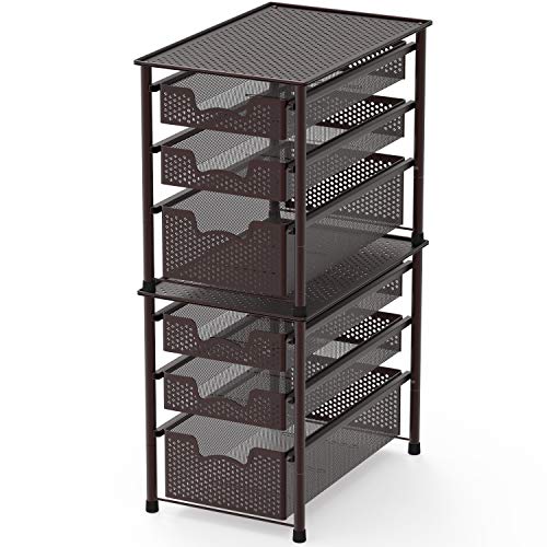 Simple Houseware Stackable 3 Tier Sliding Basket Organizer Drawer, Bronze (Pack of 2) - color: Bronze, size: 3-Tier (Pack of 2)