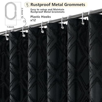Black Shower Curtain Set for Bathroom, 36 “ Width Stall Small Boho Shower Curtain with 12 Hooks, Soft Lightweight Jacquard Design Fabric Shower Curtain, Machine Washable, Black, 36 W x 72 L - color: Black, size: 36"W x 72"L (Pack of 1)