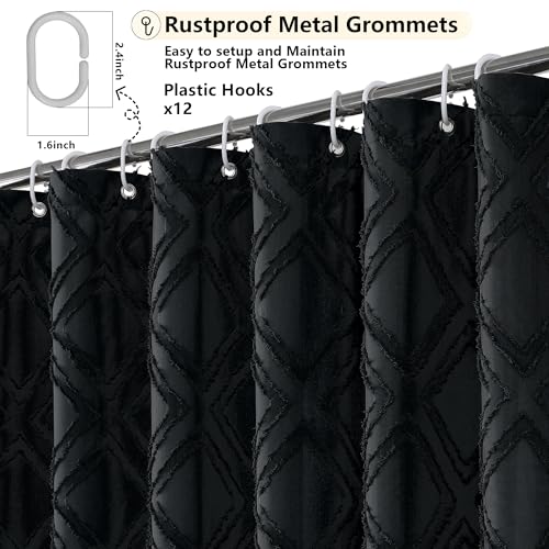 Solid Black Fabric Shower Curtain for Bathroom, Farmhouse Boho Shower Curtain- Soft Cloth & Hotel Spa Quality, Machine Washable Shower Curtain Sets with 12 Hooks, Grommets Top, 72Wx78L - color: Black, size: 72"W x 78"L (Pack of 1)