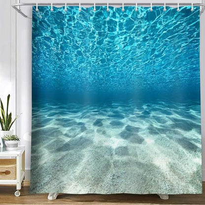 MERCHR Blue Ocean Beach Shower Curtain, Nature Underwater Sea World Scene Bathroom Curtains Waterproof Fabric, 71 x 78 Inches - color: Blue, size: 71"W x 78"L (Pack of 1)