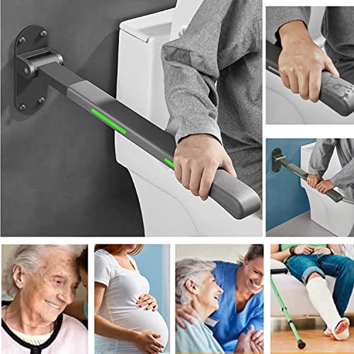 Flip Up Grab Bar,Bathroom Folding Grab Bar,Grey | Grab Bars,Stainless Steel Material,Night Glow Strips on Both Sides,Wall Mounted,Non Slip Waterproof Elderly Handicap Bars - color: Gray