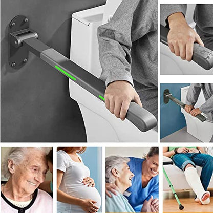 Flip Up Grab Bar,Bathroom Folding Grab Bar,Grey | Grab Bars,Stainless Steel Material,Night Glow Strips on Both Sides,Wall Mounted,Non Slip Waterproof Elderly Handicap Bars - color: Gray