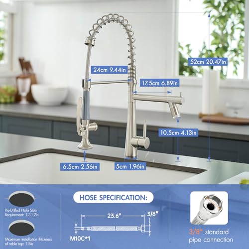 AIMADI Pull Down Kitchen Faucet with Sprayer,Commercial Single Handle | Stainless Steel Brushed Nickel Kitchen Sink Faucet with LED Light - color: Brushed Nickel-1, style: Commercial