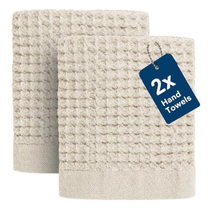 ONSEN Supima® Waffle Hand Towels, Quick Dry Lint Free 100% USA Cotton, Lightweight Absorbent Hand Towel Set, 16x30 in (Oatmeal, Hand Towel 2-Pack) - color: Oatmeal, size: Hand Towel 2-Pack
