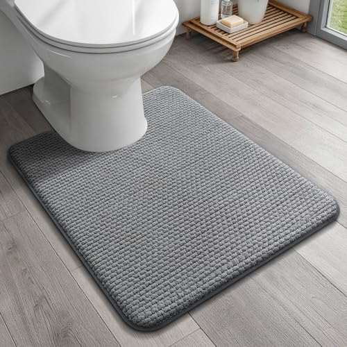 YIHOUSE Toilet Rugs U-Shaped 20x24, Extra Thick Soft Absorbent Chenille Contour Bathroom Rugs for Toilet, Dry Quickly, Machine Washable, Non-Slip Bath Mat, Dark Grey - color: Dark Gray, size: 20" x 24" U-shaped