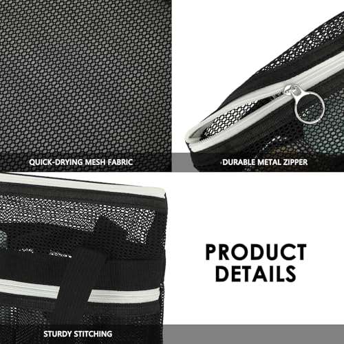 GYEUKHAM Mesh Shower Bag with 2 Zipper Pockets & Dual Handles, Quick-Drying Hanging Shower Caddy for College Essentials,Sunscreen,Dorm, Gym, Travel & Camping, Black - color: Small-Black-1 Pack