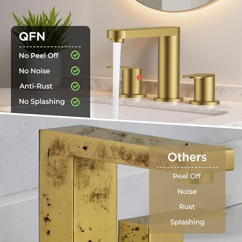 QFN Bathroom Faucet 3 Hole 8" Widespread Vanity Sink Faucet Brushed Gold | 304 Stainless Steel Bathroom Sink Faucet with Pop-up Drain, 6-12 Inch 3 Hole Install, for RV Laundry Farmhouse Restroom Sink - color: Brushed Gold, style: Round