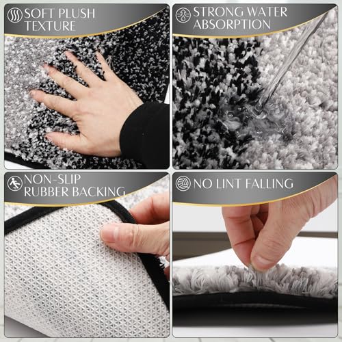 Bathroom Sets with Shower Curtain and Rugs Bathroom Accessories Set Black Bathroom Set,Soap Dispenser & Toilet Brush Holder Set with Stainless Steel Trash Can(23 PCS) - size: Black, style: Bath Set+Ombre Waffle Shower Curtain+Bath Rugs