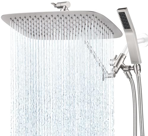 G-Promise All Metal 14" Rain Shower Head with Handheld for Bathroom Upgrade | All Metal, Built to Last, Easy Install, Adjustable Height & Angle for All Heights, Extra Long Hose, Modern Upgrade - color: Brushed Nickel, size: 14 Inches