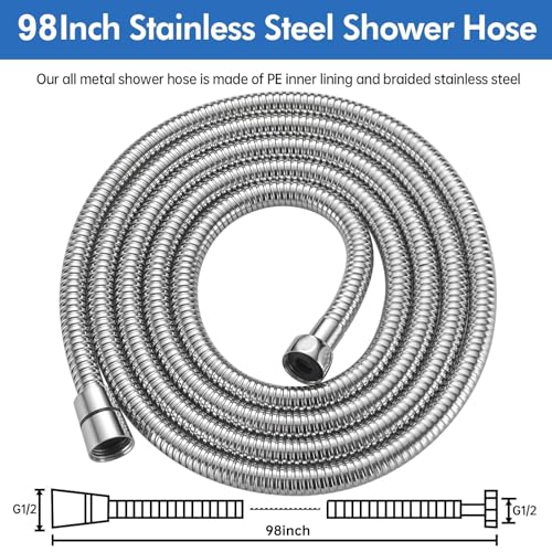 RUMOSE 98 inches Extra Long Shower Hose, Chrome | Shower Head Extension Hose, Attachment Flexible Handheld Shower Sprayer Hose, Stainless Steel Shower Tube - color: Chrome, size: 98"